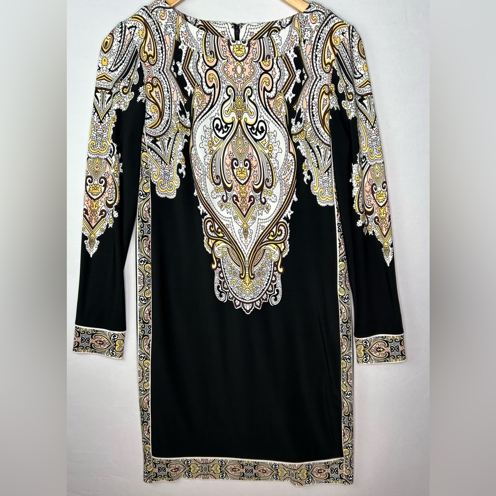 Donna Morgan Black Dress with Gold and White Paisley